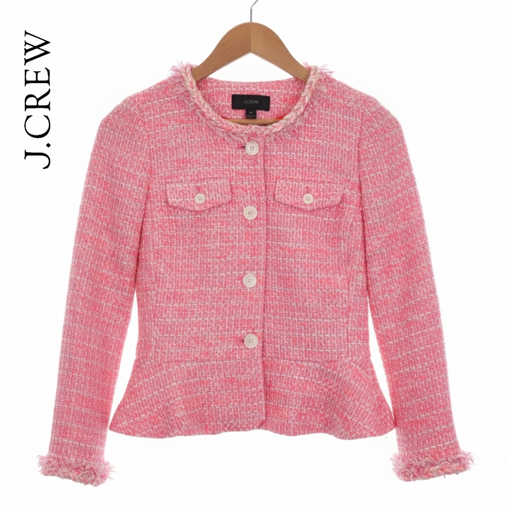 J. Crew Barbie Pink Tweed Blazer w/ Peplum Ruffle
